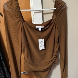 Women square neck bodysuit Brown